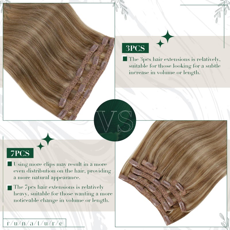 RUNATURE Blonde Clip in Hair Extensions, Real Human Hair Clip in Extensions, Remy Hair Extensions Clip Ins, Add Hair Volume, 14 Inch 50g 3pcs #10P16 Dark Blonde Highlight Caramel Blonde - Image 5